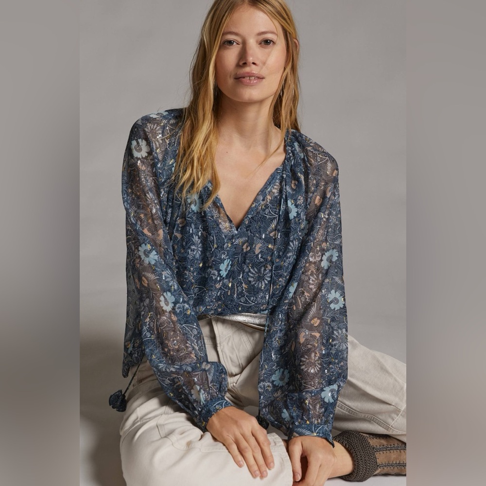 Anthropologie Let Me Be Puff-Sleeved Blouse